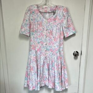 1980s Floral V-Neck Dress